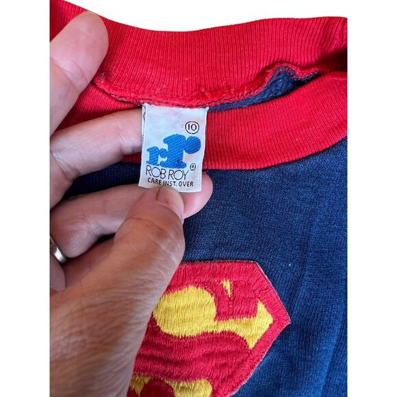 Vintage 80s Superman Embroidered Kids Sweatshirt Blue Rob Roy Made USA Size 10 - Picture 7 of 9